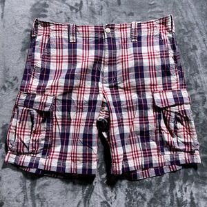 Polo Jeans Co Ralph Lauren Cargo Shorts Mens 40 Plaid Cotton Casual